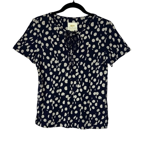 Maeve Tops - Anthropologie Maeve Navy Blue & White Polka Dot Cotton Modal Short Sleeve Top XS